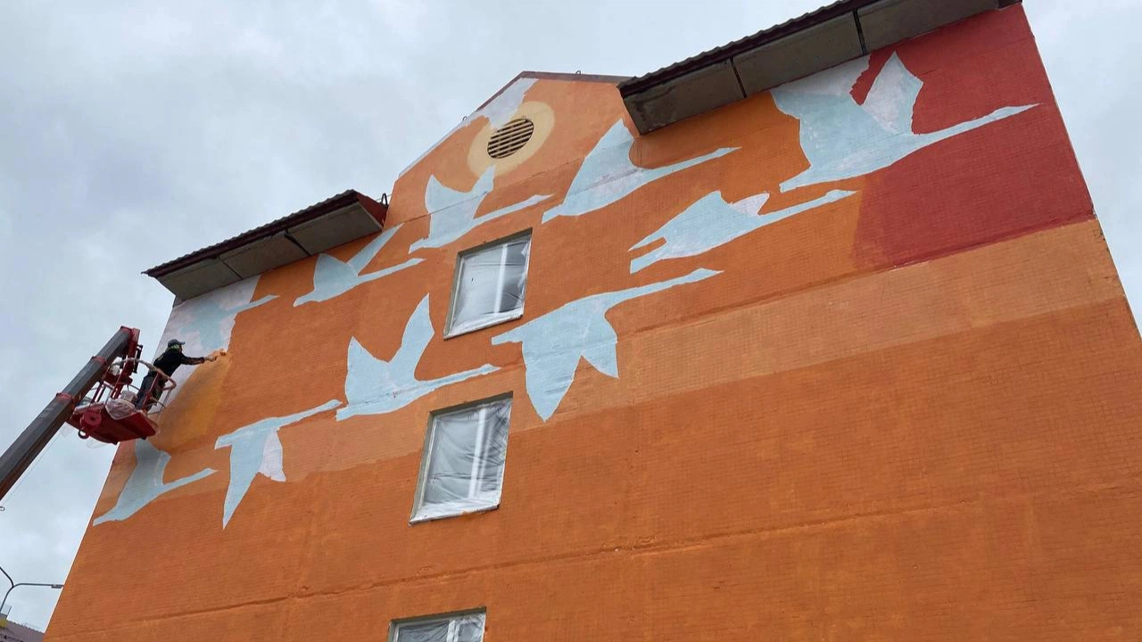 Гуси-лебеди взлетели с фасада одного из домов в Тазовском